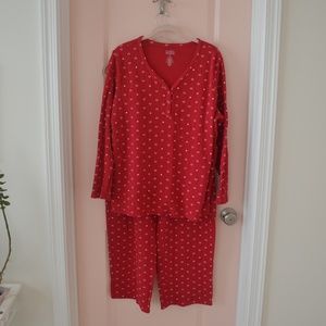 EUC Red and White Heart Pattern Long Sleeve Pajama